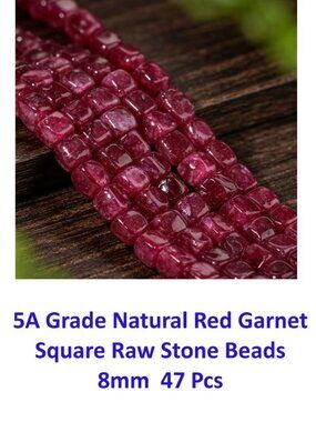 5A Grade Natural Red Garnet Square Raw Stone Beads  24 pcs